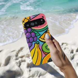 Etui na telefon Y2K Fruit Salad, Jasna kawaii Banan, Kiwi i sztuka winogron, Styl retro neon pop, Google Pixel 9 8 7 6 Pro XL 5G
