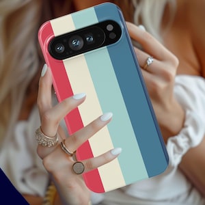 Sporty Retro Colorblock Stripe Phone Case, Vintage Bold Stripe Cover, Summer Phone Case, Google Pixel 9 8 7 6 Pro XL 5G