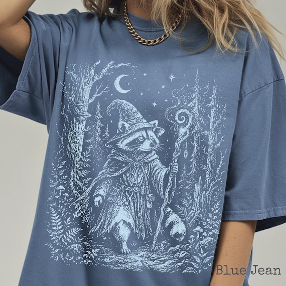 Comfort Colors Forest Wizard Raccoon T-shirt, Witchy Woodland Shirt, 100% Cotton Goblincore Tee, Short Or Long Sleeve Tshirt