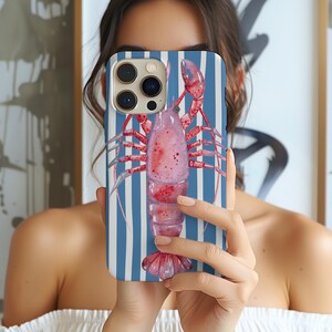 Lobster Stripes New England Nautical Preppy Coastal iPhone 16 15 14 13 12 11 Plus Pro Max, Samsung Galaxy S23 S24 S25, Google Pixel 9 8 7 XL