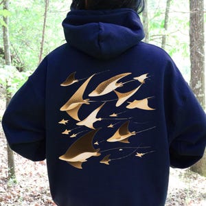 Manta Ray Ocean Drift Hoodie, Coastal Nautical Fisher Hoodie, Beachy Ocean Summer Hoodie