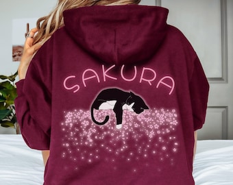 Sakura Cat Sleeping Cherry Blossom Wall Festival Hoodie, Japan Hoodie, Aesthetic Kawaii Hoodie, Pullover Or Zip Up Hoodie