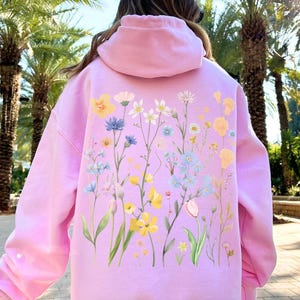 Pastel Wildflowers Botanical Hoodie, Cottagecore Hoodie, Floral Hoodie, Nature Lover Hoodie, Plant Lover Hoodie, Gift for Her