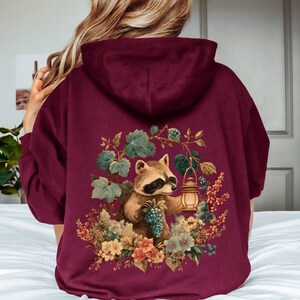 Moletom com capuz Forestcore Vintage Raccoon, Moletom com capuz Woodland Raccoon, Moletom com capuz aconchegante para o outono, Moletom com capuz Cottagecore Animal, Moletom com capuz de vestir ou com zíper