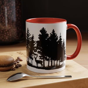Nature Lover Ceramic Mug with Forest and Deer Silhouette, Wildlife Lover Gift  (11, 15oz)
