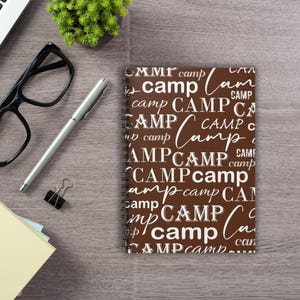 Camping Word Art Spiral Notebook, Typography Notebook, 6x8 Lined Journal for Outdoor Enthusiasts (Brown)