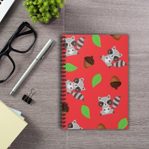 Forest Animal Journal - Cute Raccoon Notebook – Red Woodland Spiral Journal with Lined Pages (6x8)