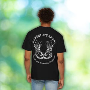 Inspirational Hiking Shirt – Adventure Begins Where the Comfort Zone Ends – Hiking T-Shirt for Nature Lovers