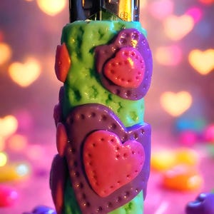Cute Strawberry Heart Lighter Case | Kawaii Polymer Clay Lighter Cover | Pink & Green Candy Aesthetic | Handmade Gift | Tutti Frutti Style