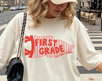 Custom First Grade Teacher Shirt,1st Grade Back to School TShirt,Custom Colors 1st Grade Team Shirt,Teacher Pennant Tee, Teacher Gift