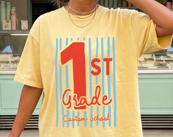 Comfort Colors Striped First Grade Teacher Shirt,1st Grade Back to School Shirt,1st Grade Team Shirts,Elementary Teacher Gift, Teacher Gift