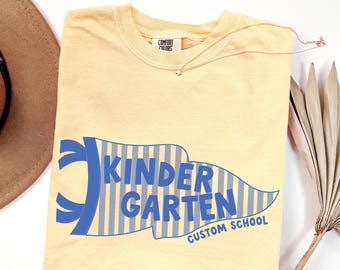 Custom Kindergarten Teacher Shirt, Kindergarten Back to School Shirt,Comfort Colors Kinder Team Shirt,Elementary Teacher,Pennant Teacher Tee