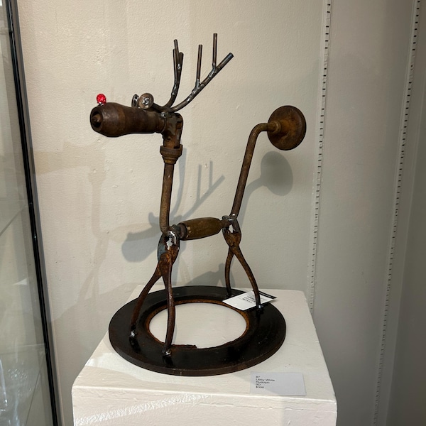 Rusty Rudolph, bit brace reindeer made from upcycled tools and car parts