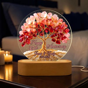 Custom 35th Wedding Anniversary Gift Night Light, 35th Coral Wedding Gifts For Parents, 35th Anniversary Table Lamp, Husband Gift Home Decor