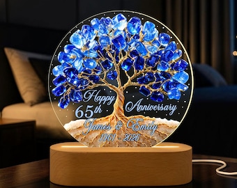 Custom 65th Wedding Anniversary Gift Night Light, 60th Blue Sapphire Wedding Gifts For Parents, 60th Anniversary Table Lamp, Husband Gift