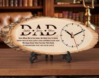 Personalisierte rustikale Uhr Holzscheibenuhr für Papa, benutzerdefinierte Familienandenken-Dekor, Geschenk für Vater von Kindern