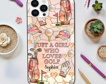 Benutzerdefinierte Golf Liebhaber Telefonhülle für Frauen, niedliche rosa Golf Design Telefonhülle, Geschenk für Golferin, Girly Golf Telefonhülle