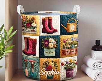Benutzerdefinierter Garten-Thema-Wäschekorb, personalisierter Blumengärtnerkorb, Pflanzen-Bäume-Vorratsbehälter für Haus, Garten-Liebhaber-Geschenk
