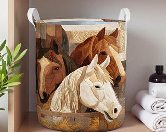 Bauernhof Pferd Stoff Wäschekorb, rustikale Western Tier Aufbewahrungskorb, Country Horse Wohnkultur, Western Farm Pferd Wäschekorb