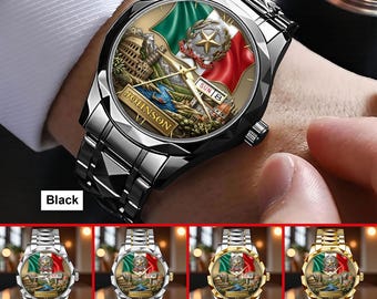 Personalized Italy Flag Watch, Custom Italian Landmark Watch, Italy Dial Watch, Italy Luxury Gift for Men, Italy Heritage Idea Gift For Him