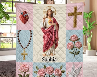 Benutzerdefinierte christliche Quilt-Decke, Jesus & Cross-Design-Quilt, spiritueller Wohndekor-Überwurf, christliche Kunstdecke, Glaube inspirierter Quilt-Überwurf