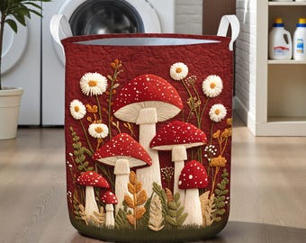 Fairycore Fliegenpilz Pilz Wäschekorb, Cottage Forest Stoffkorb, wunderliche Natur Wohnkultur, Pilzliebhaber Dekor Geschenk