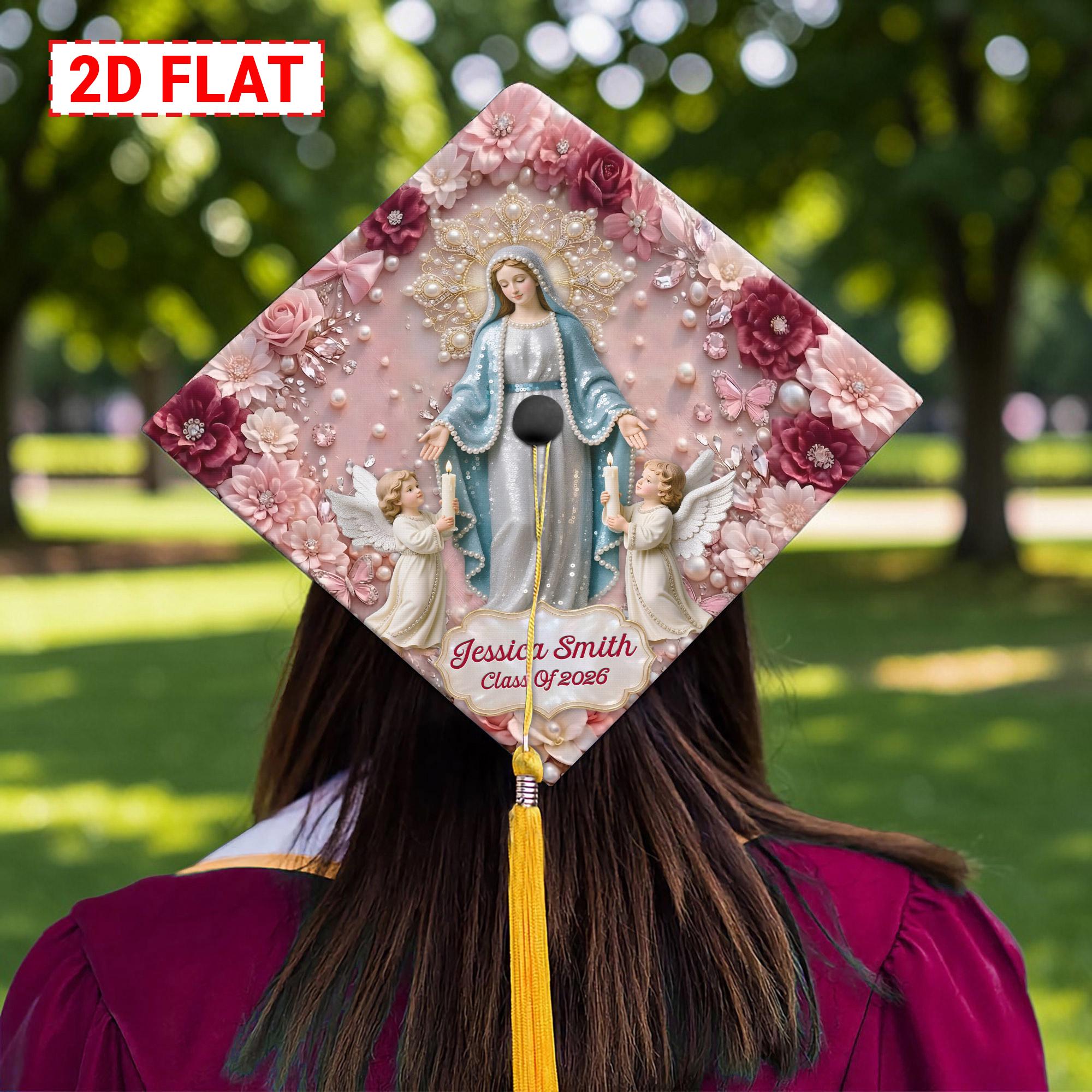 Custom 2D Flat Catholic Graduation Cap, Virgin Mary Design Grad Cap ...