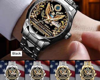 Kundenspezifische Armbanduhr des amerikanischen Adlers mit Blumenmuster, USA 250-jähriges Jubiläum 1776-2026, patroitisches personalisiertes 1776 2026 Geschenk für ihn