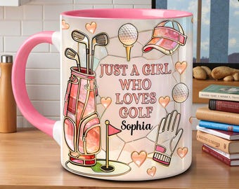 Custom Golf Lover Mug for Women, Pink Golf Theme Coffee Cup, Personalized Female Golfer Gift, Just A Girl Who Loves Golf Mug