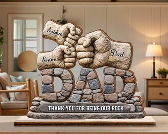 Benutzerdefinierte Dad Stone Style Faust Holzplakette, personalisierte Vater Geschenk von Kindern, rustikale Dad Holzblock Zeichen Home Decor