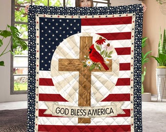 Vaterländisches Kreuz Christliche Decke, Gott segne Amerika Quilt, USA Flagge Kreuz Decke, religiöses Unabhängigkeitstag Geschenk