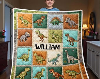 Benutzerdefinierte Dinosaurier Quilt Decke Geschenk für kleinen Jungen / Jungen / Dino-Liebhaber, Dinosaurier Quilt werfen, Dinosaurier-Liebhaber Geschenk, Dinosaurier Bettwäsche Dekor