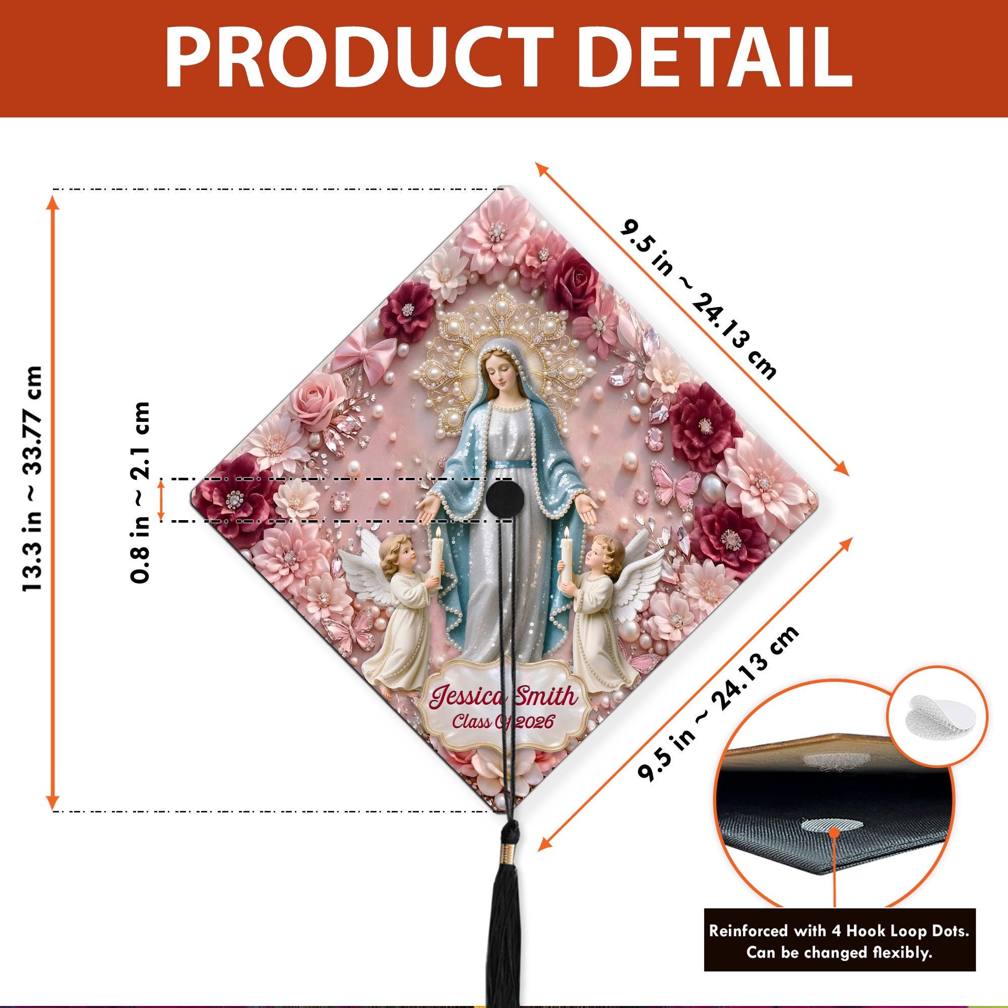 Custom 2D Flat Catholic Graduation Cap, Virgin Mary Design Grad Cap ...