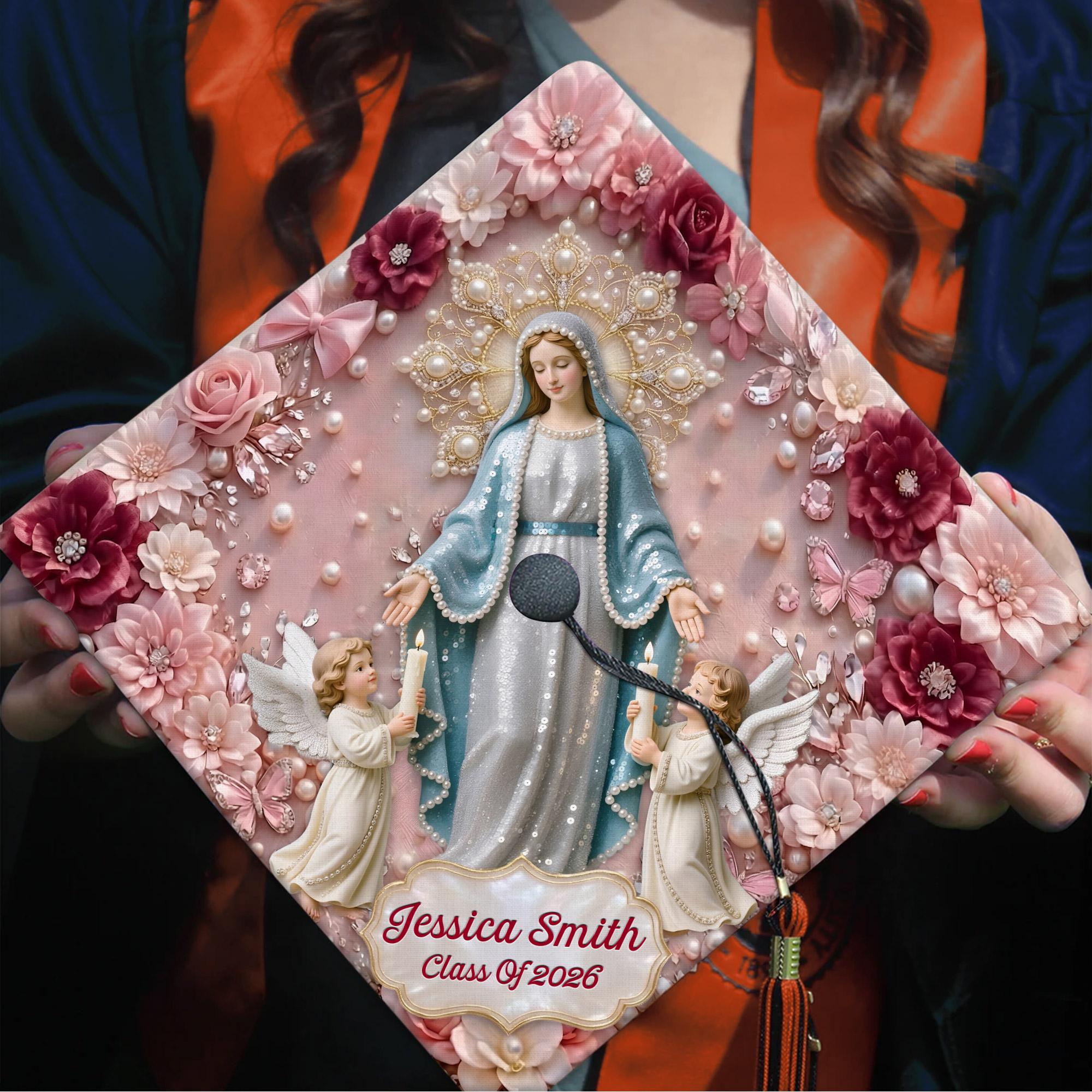 Custom 2D Flat Catholic Graduation Cap, Virgin Mary Design Grad Cap ...