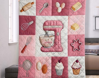 Personalisierte Küchen-Backquilt-Decke, Baker-Themenwurf, kundenspezifische Bäckerei-Quilt, Geschenk für Backliebhaber