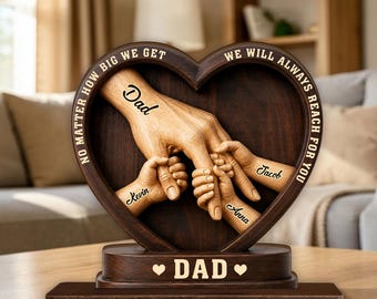 Benutzerdefinierte Papa Herz Holzdekor, personalisierte Familie Handandenken, emotionales Geschenk für Vater von Kindern, Papa und Kinder Holzplakette