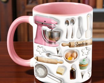 2D Flache Backliebhaber Tasse, Individuelle Mixer Tasse, Geschenk für Backliebhaber, personalisierte Backliebhaber Tasse, Back Thema Tasse