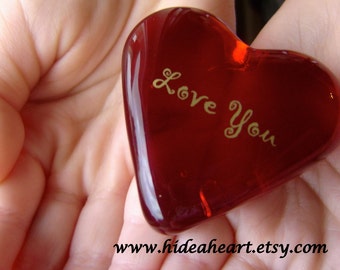 Wedding Love is Magical Ruby Red Glass Heart It's The Little Things that Count Valentine