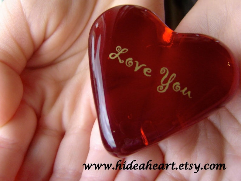 Wedding Love is Magical Ruby Red Glass Heart It's The Little Things that Count Valentine image 1