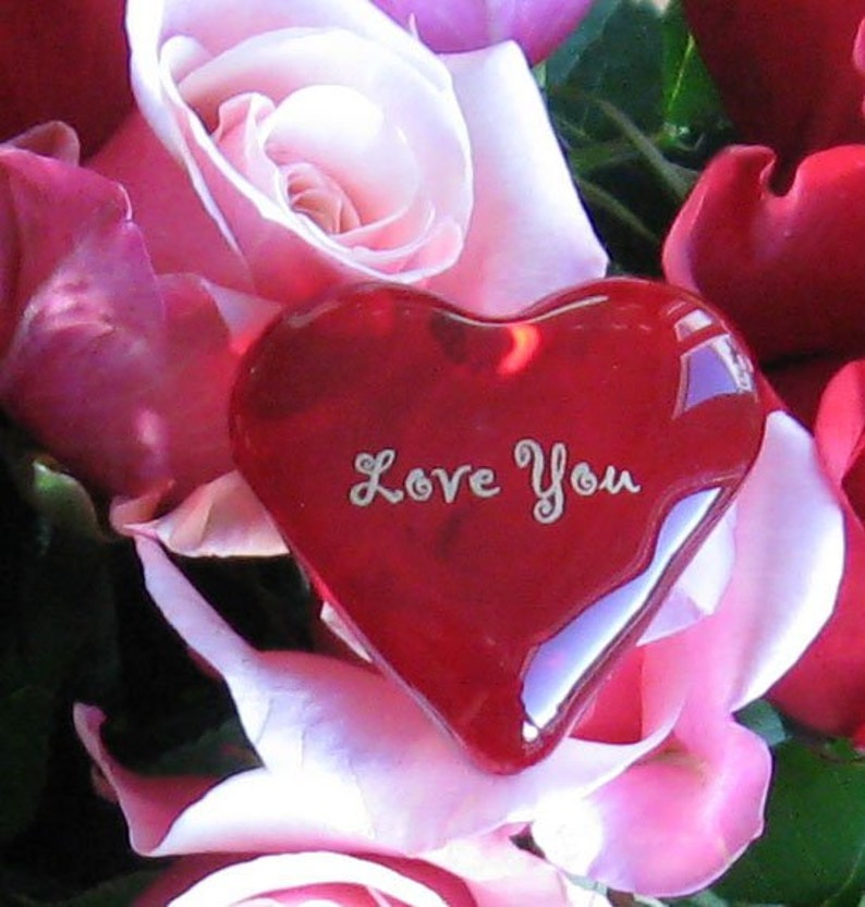 Wedding Love is Magical Ruby Red Glass Heart It's The Little Things that Count Valentine image 3