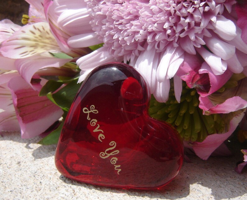 Wedding Love is Magical Ruby Red Glass Heart It's The Little Things that Count Valentine image 2