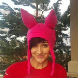 Handmade Pink Bunny Rabbit Hat With Earflaps