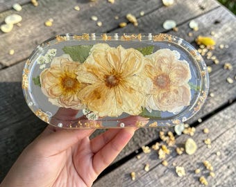 Bandeja de resina personalizada – Recuerdo de flores prensadas reales – Conservación del ramo de novia – Recuerdo nupcial