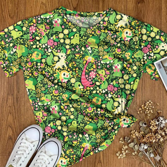 Bulbasaur Leafeon Graphic T-shirt Cute Nature Creature Aesthetic Unisex Vintage Tee Forest Pattern Summer Shirt Bulbasaur Shirt Gifts