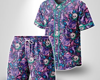 Mismagius Baseball Jersey Niedlicher Geist Tropical Button Up Shirt Lustige Sommer Strand Kurze Outfit Unisex Sport Jersey Mismagius Shirt Geschenke