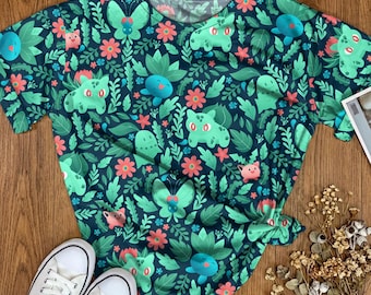Bulbasaur Oddish T-shirt Tropical Summer Streetwear Unisex Graphic Tee Nature Pattern Tshirt Cozy Casual Outfit Bulbasaur Shirt Gifts