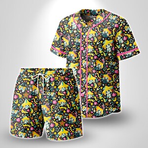 Jirachi Baseball Jersey Starry Pattern Tropical Shirt Cute Summer Outfit Unisex Sports Jersey Jirachi Shirt Gifts