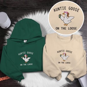 刺繍入りおばさんおバカなグースシャツ、クールなおばさんクラブTシャツ、面白いスウェットシャツ、グース好きの叔母さんへのギフト、妊娠発表Tシャツ