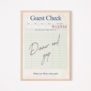 dinner and yap | guest check Print | guest check | guest check Art | dopamine decor | guest check prints | Digital Download