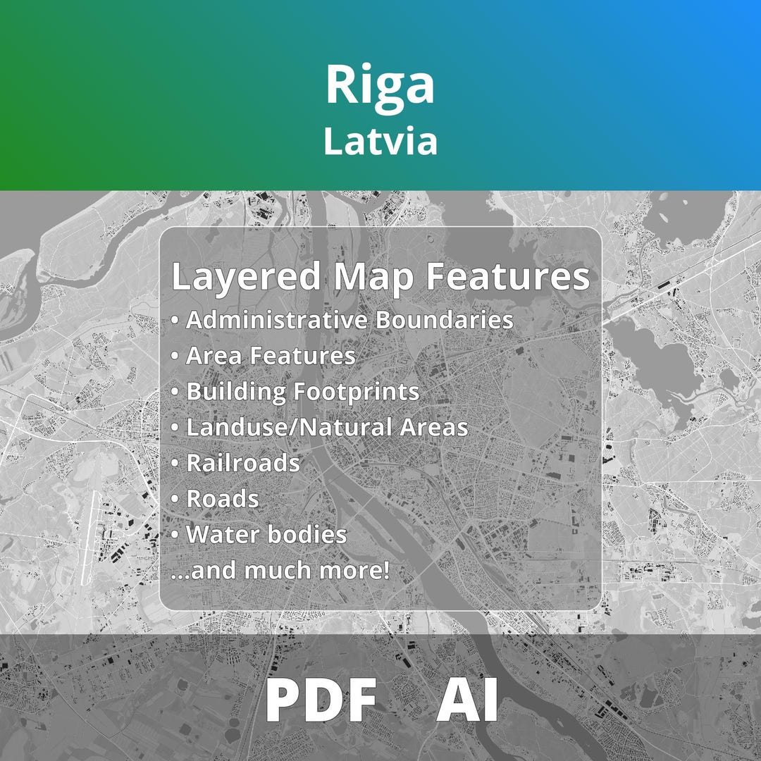 Riga (latvia) - Figure Ground Vector Map | Roads, Buildings, Hillshade ...